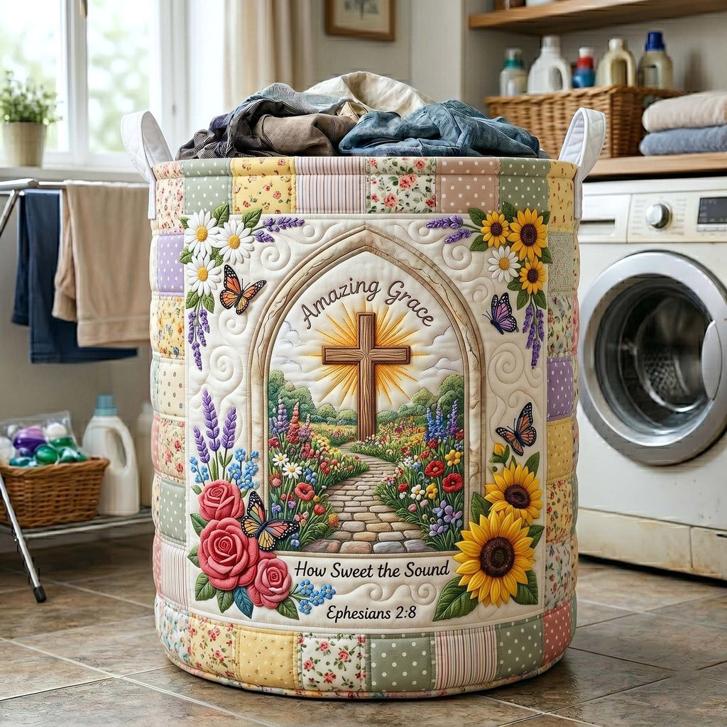 Words Of Faith Quilted Laundry Hamper printed laundry hamper