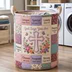 Words Of Faith Quilted Laundry Hamper printed laundry hamper