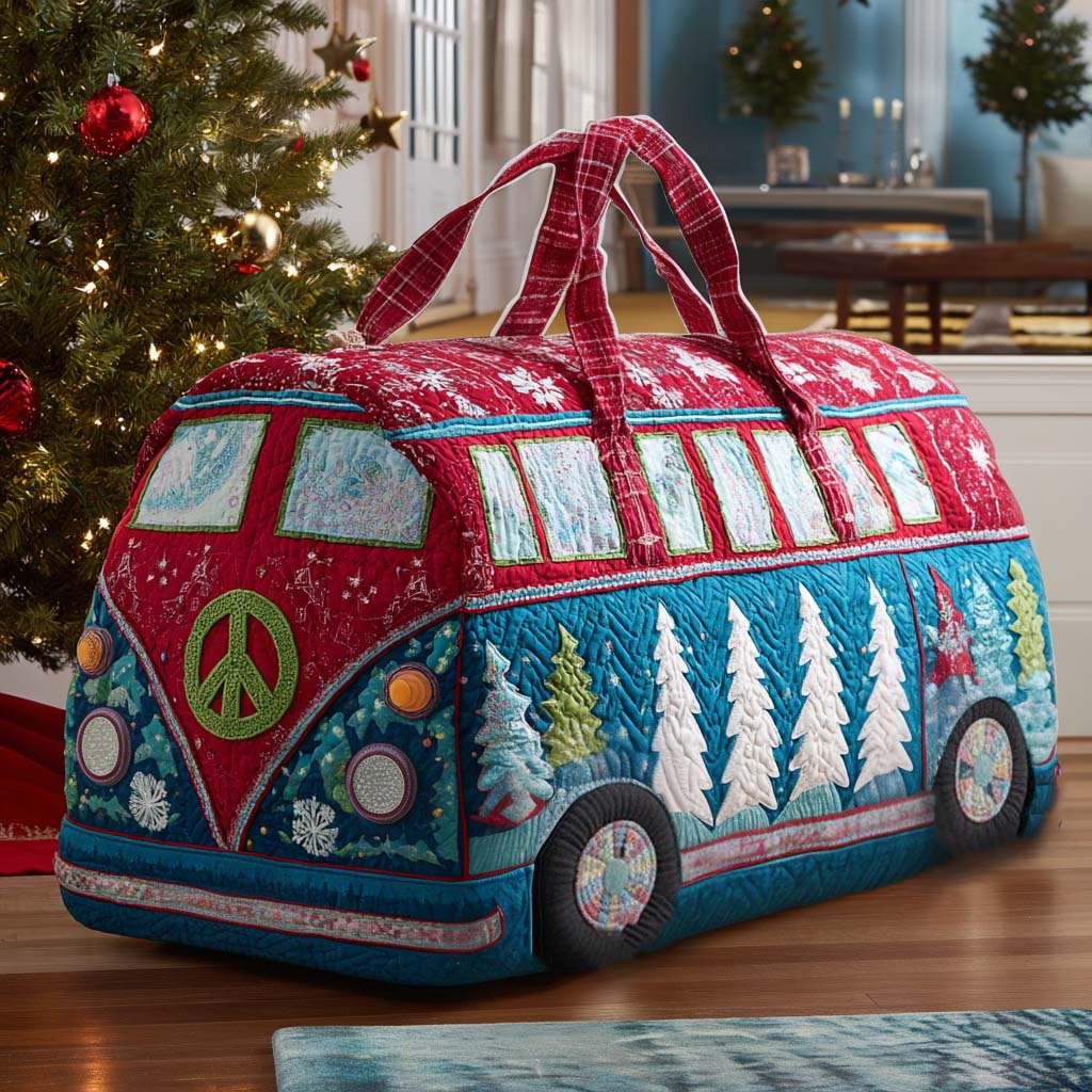 Xmas Hippie Drive Quilted Duffle Bag printed quilted duffle bag