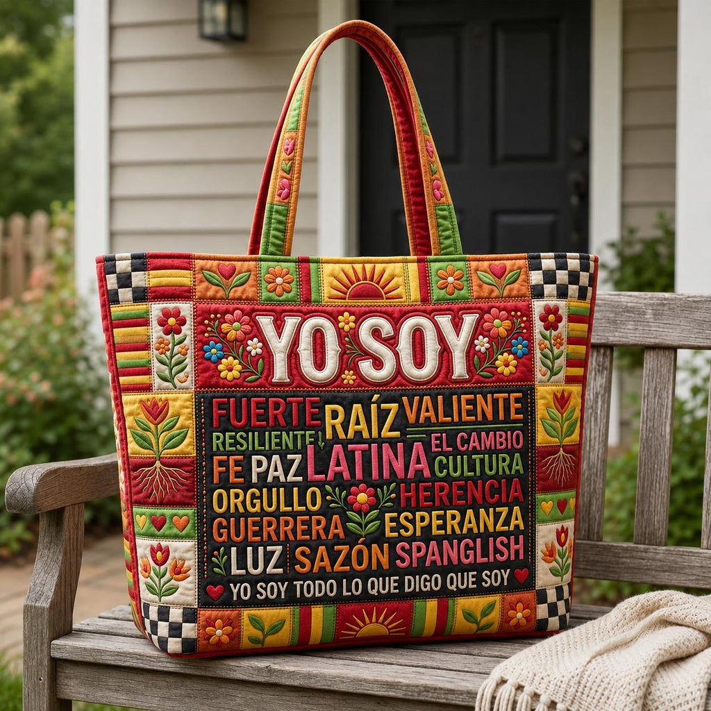 Yo Soy Latina Hispanic Heritage Quilted Tote Bag printed quilted tote bag
