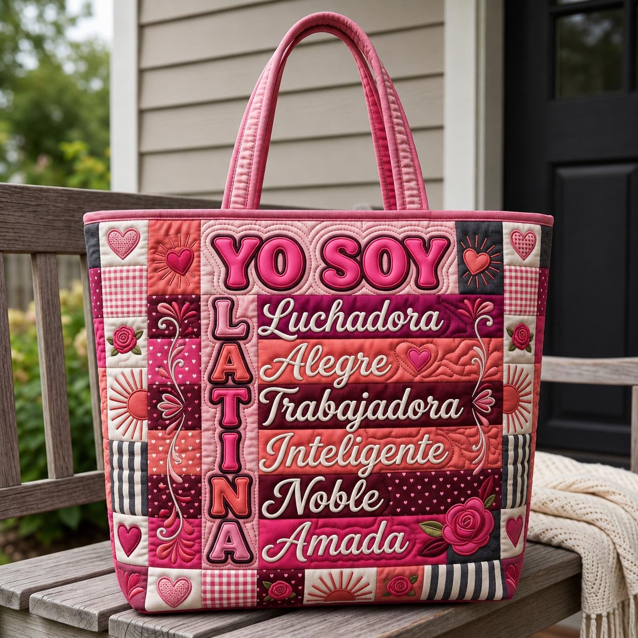Yo Soy Latina Hispanic Heritage Quilted Tote Bag printed quilted tote bag