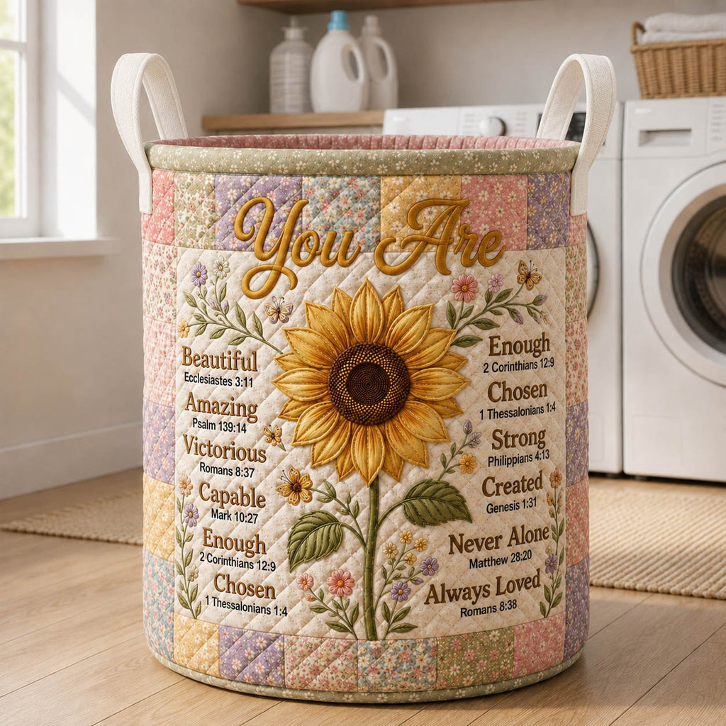 You Are Sunflower Quilted Laundry Hamper printed laundry hamper