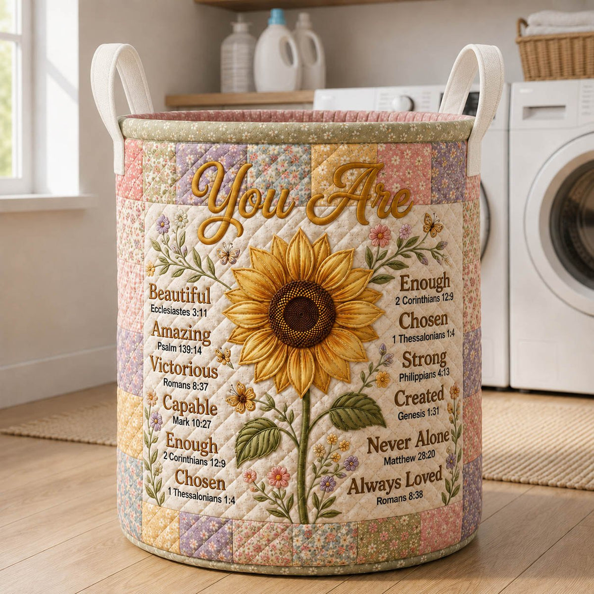 You Are Sunflower Quilted Laundry Hamper printed laundry hamper