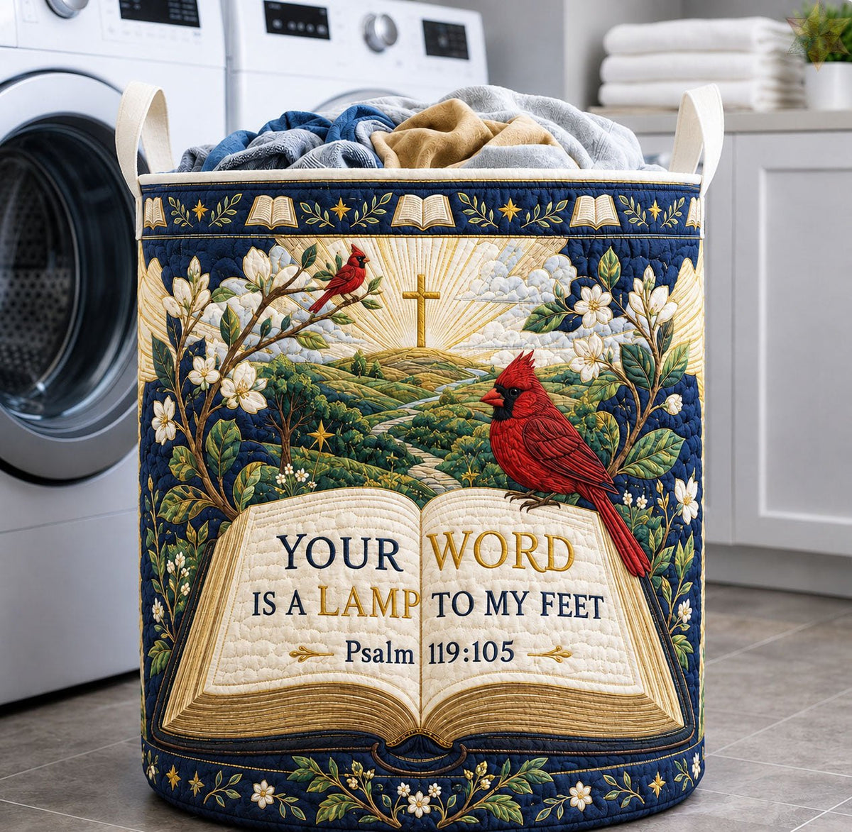 Your Word Is A Lamp Quilted Laundry Hamper printed laundry hamper