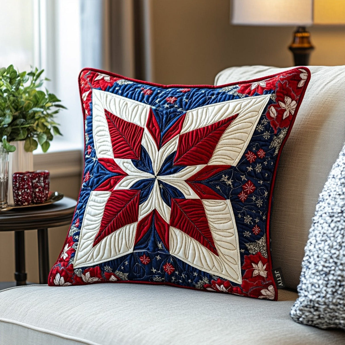Yuletide Splendor Quilted Cushion Cover printed cushion cover